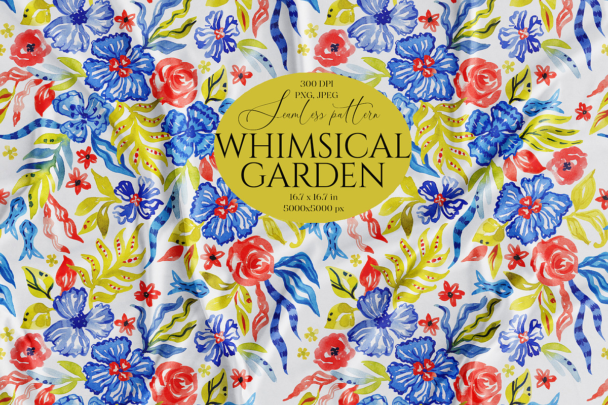 Whimsical watercolor garden print, a Pattern Graphic by SirenaArt (Photo 1 of 13)