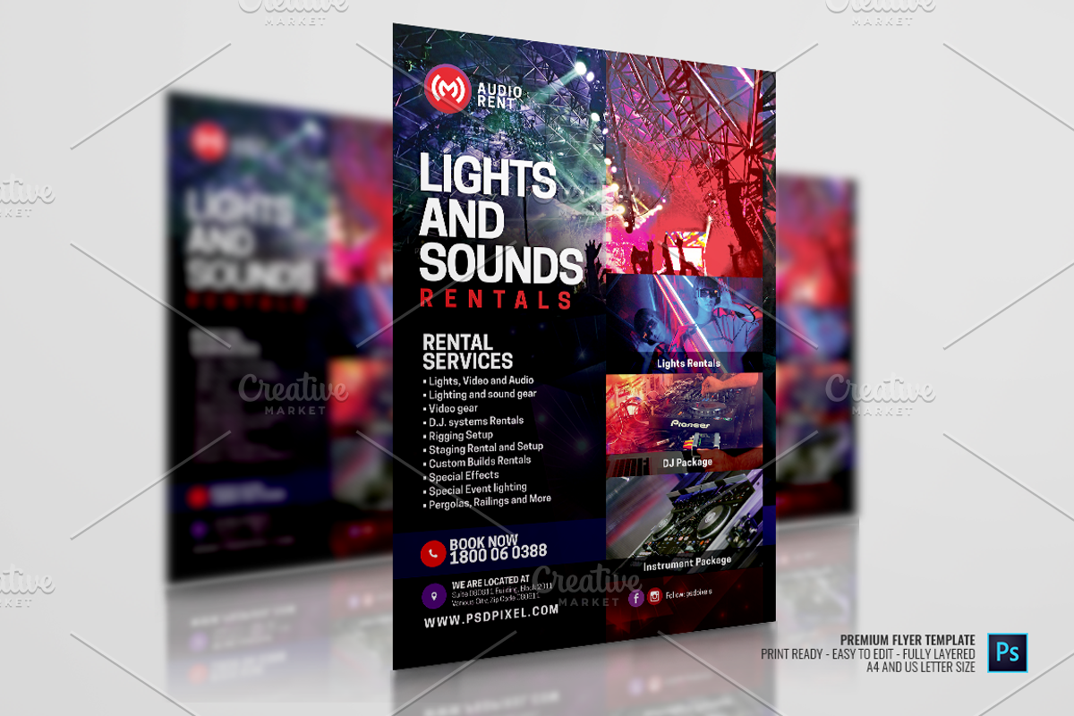 Audio Video and Lighting Rentals, a Flyer Template by PSDPixel