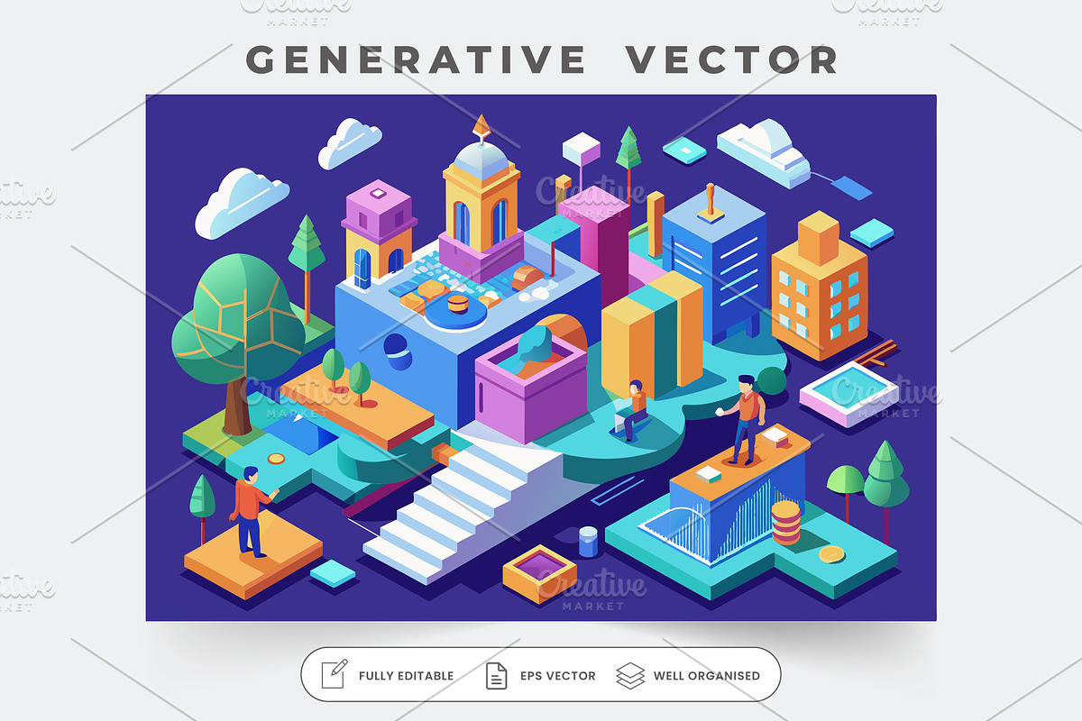 Dynamic isometric cityscape features, a Graphic by Iftikhar Alam