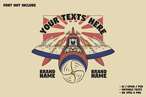 retro skeleton riding warplane, a Branding & Logo Template by Judsart