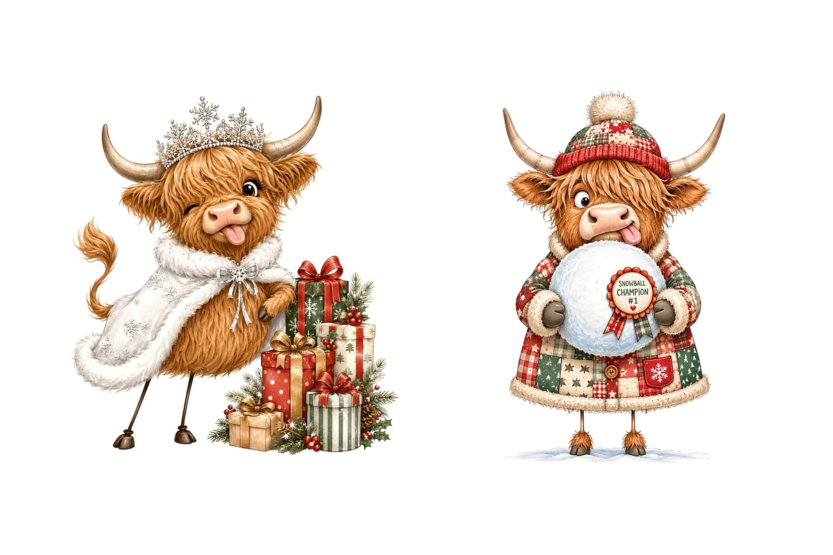 Christmas Highland Cow PNG, a Seasonal Illustration by Nicolle's Colorful Art (Photo 6 of 6)