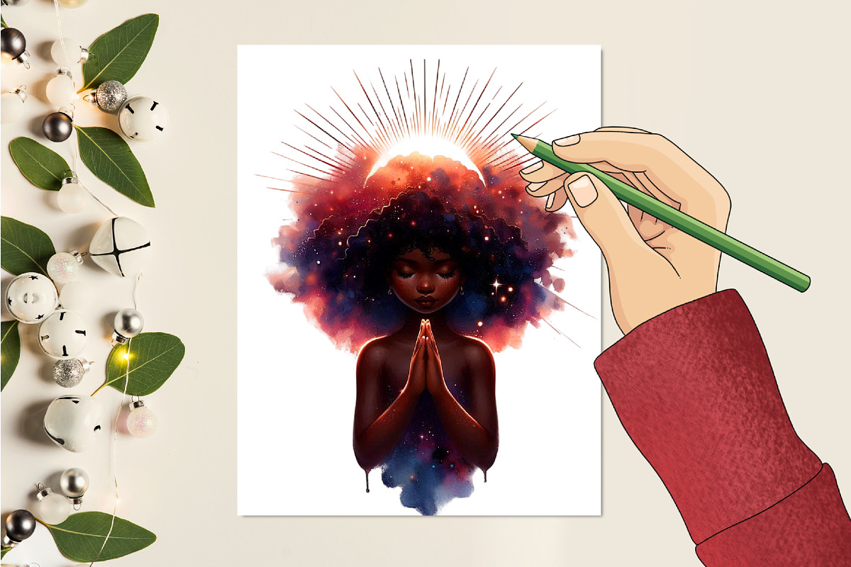 Black Girl Praying Sublimation Bundl, a Person Illustration by RobertsArt (Photo 6 of 7)