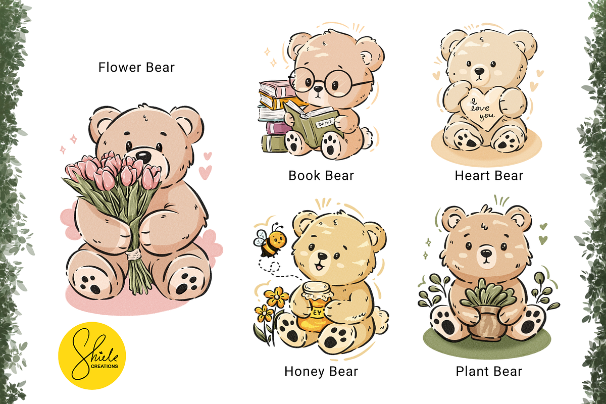 Cute Bear Cliparts - Colored Set, an Object Graphic by shielscreations (Photo 2 of 3)