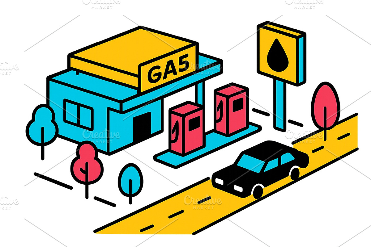 Gas station vector illustration, an Object Illustration by ZinetroN