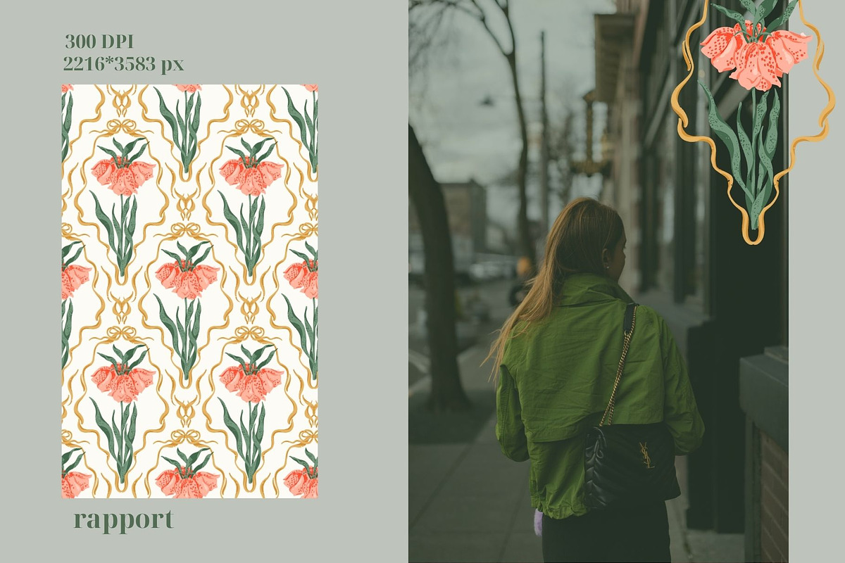 Elegant Art Nouveau Floral Pattern, a Pattern Graphic by PaperJamLab (Photo 3 of 7)