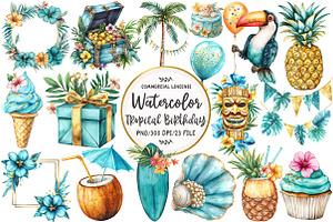 Tropical Turquoise Birthday Clipart, an Illustration by OK Design