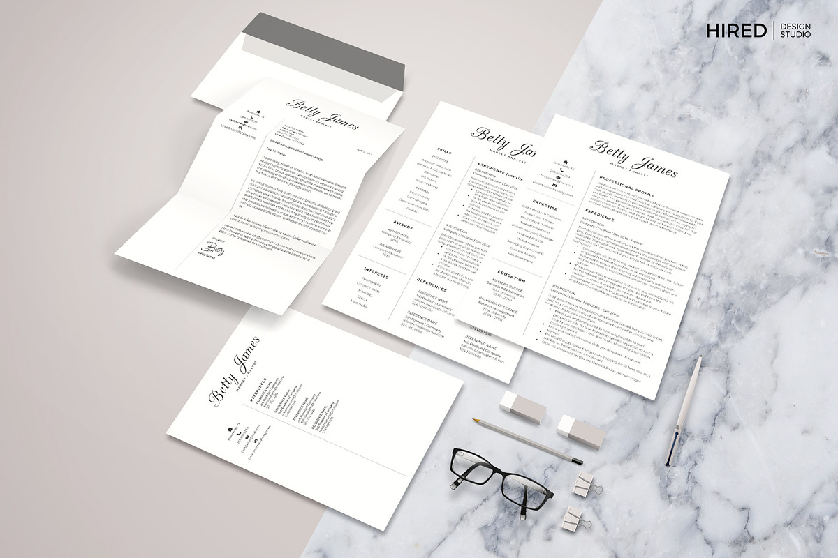 Cover Letter Template + Resume, CV, a Resume Template by HIRED Design Studio (Photo 6 of 11)