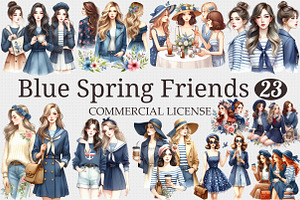 Navy Blue Spring Friends Watercolor, a Graphic by designcity5