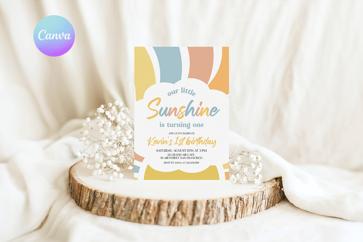 Our Little Sunshine 1st Bday Invite, a Templates & Theme by VeliusCreativeStudio (Photo 1 of 3)