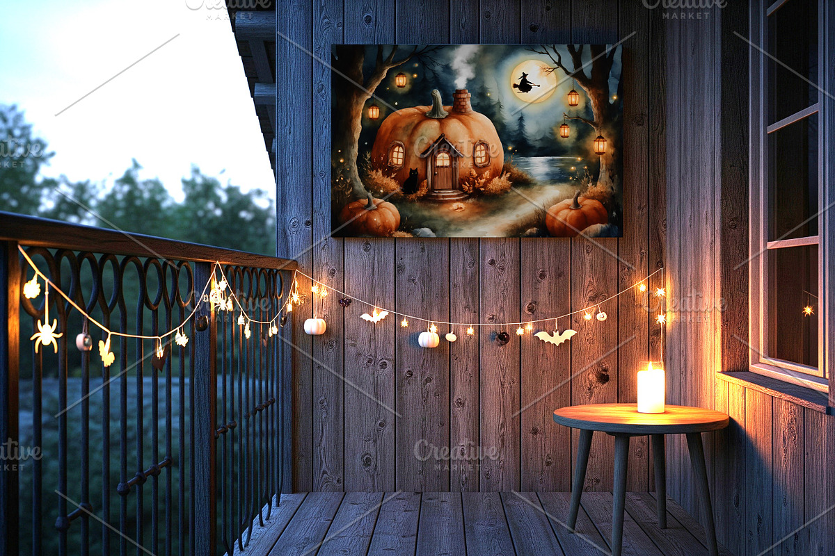 Halloween Pumpkin House with Witch, a Background Graphic by Floraphoria (Photo 6 of 10)