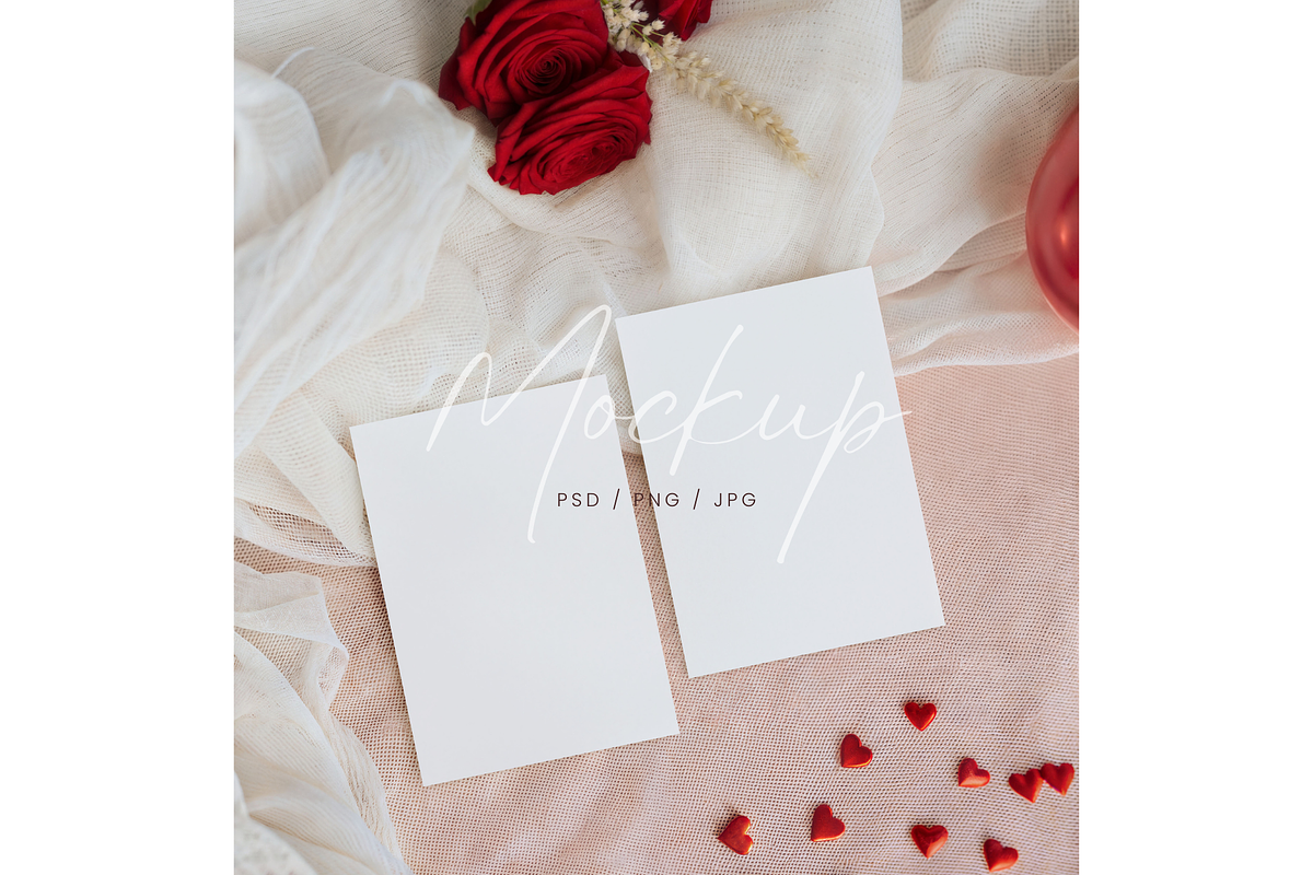 Valentine 2 Cards Mockup Roses, a Product Mockup by TatiMockup (Photo 1 of 3)