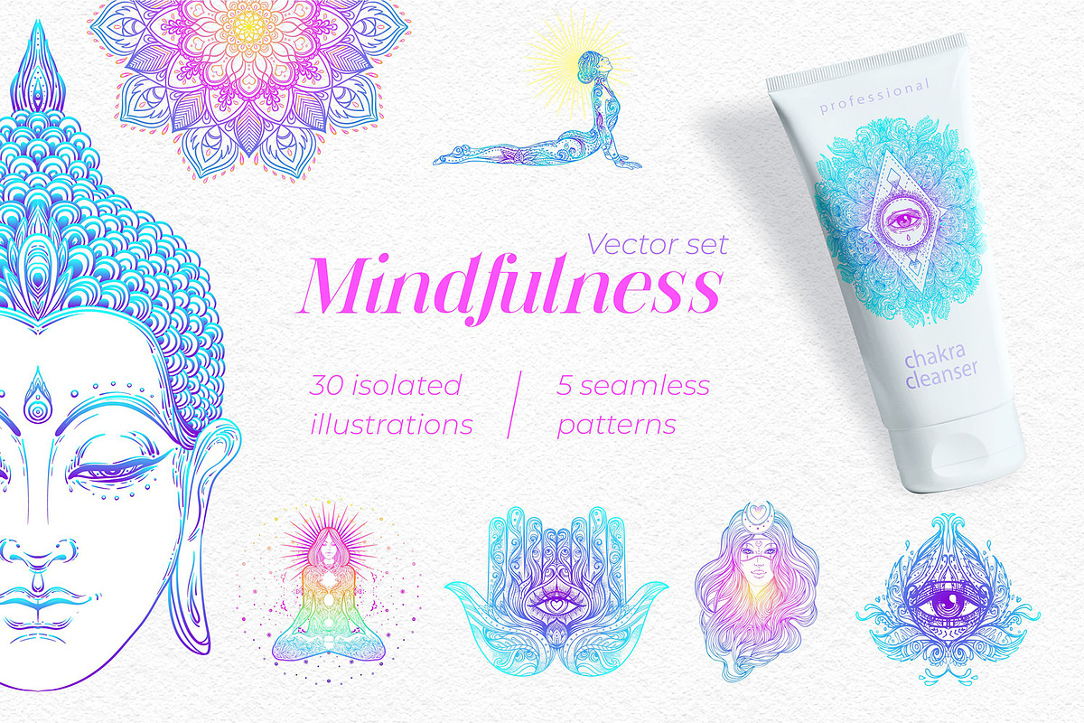 Mindfulness. 35 Vector Set., a Decorative Illustration by Varvara Gorbash (Photo 1 of 9)