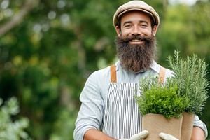 Smiling bearded gardener holding, a Person Photo by MistyDay