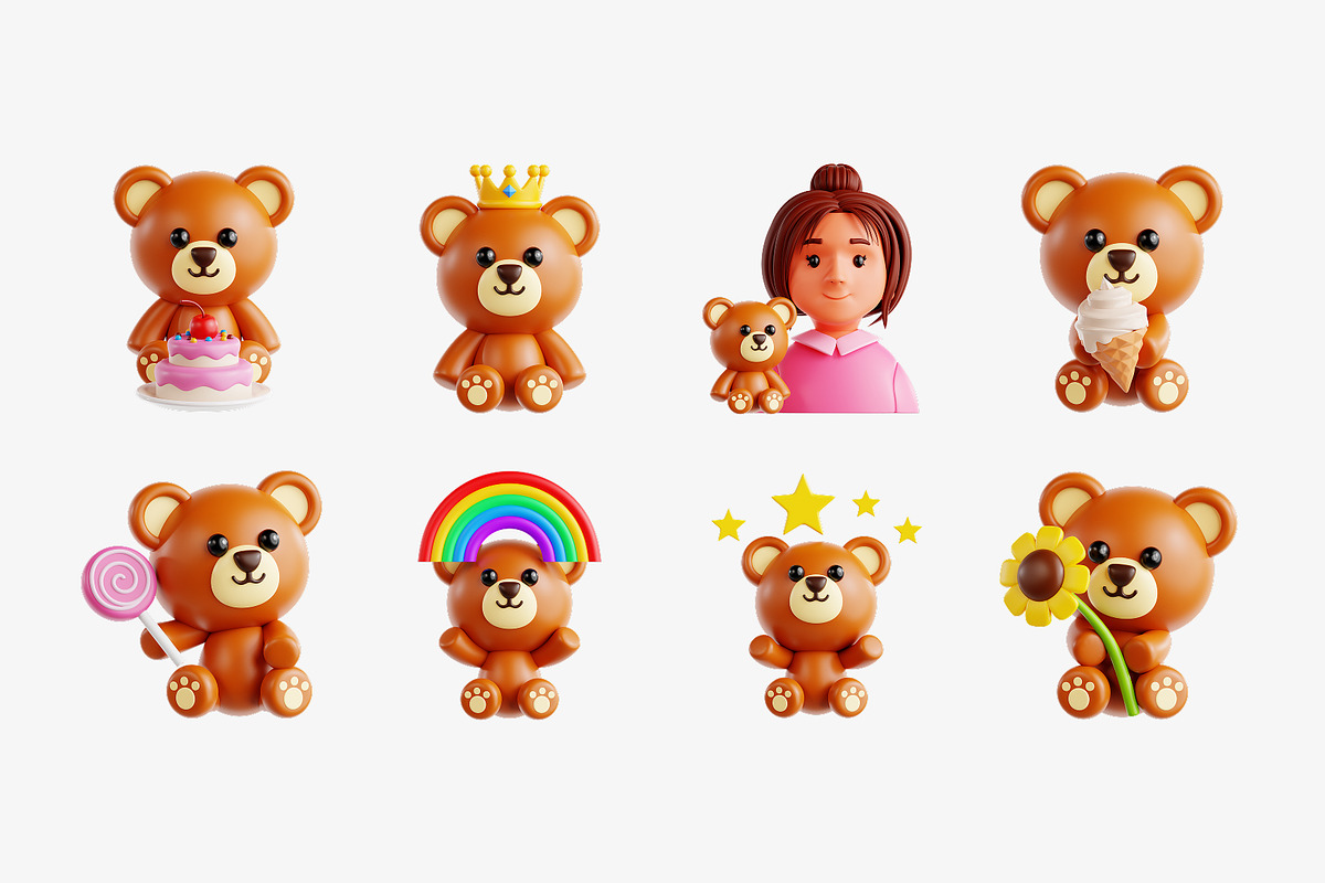 Teddy Bear 3D Icon Set, an Object 3D Model by Eklip Studio (Photo 3 of 3)