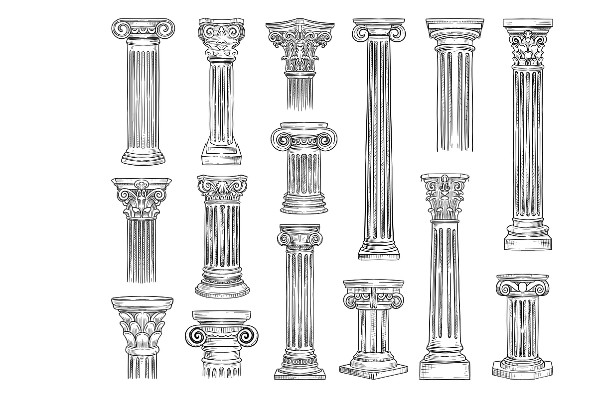 greek and roman columns handdrawn, an Object Graphic by nikagraphic