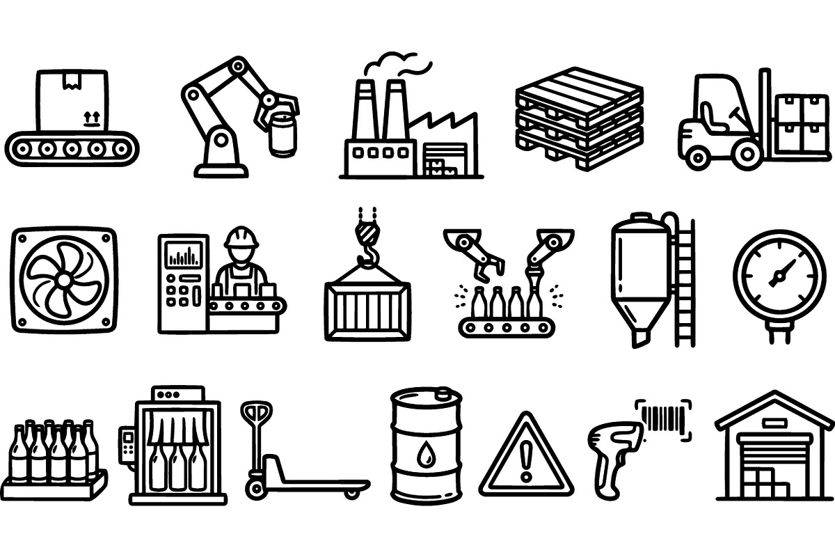 Factory Production Line Icons Set, an Illustration by designvectx (Photo 2 of 3)