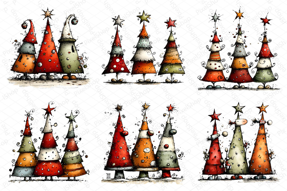 Whimsical Christmas tree Clipart, a Texture Illustration by DreamPrint404 (Photo 3 of 5)