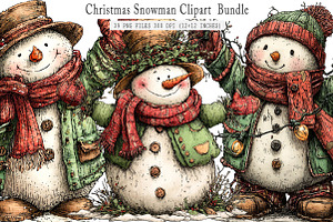 Whimsical Christmas Snowman Clipart, an Illustration by SinaCreation