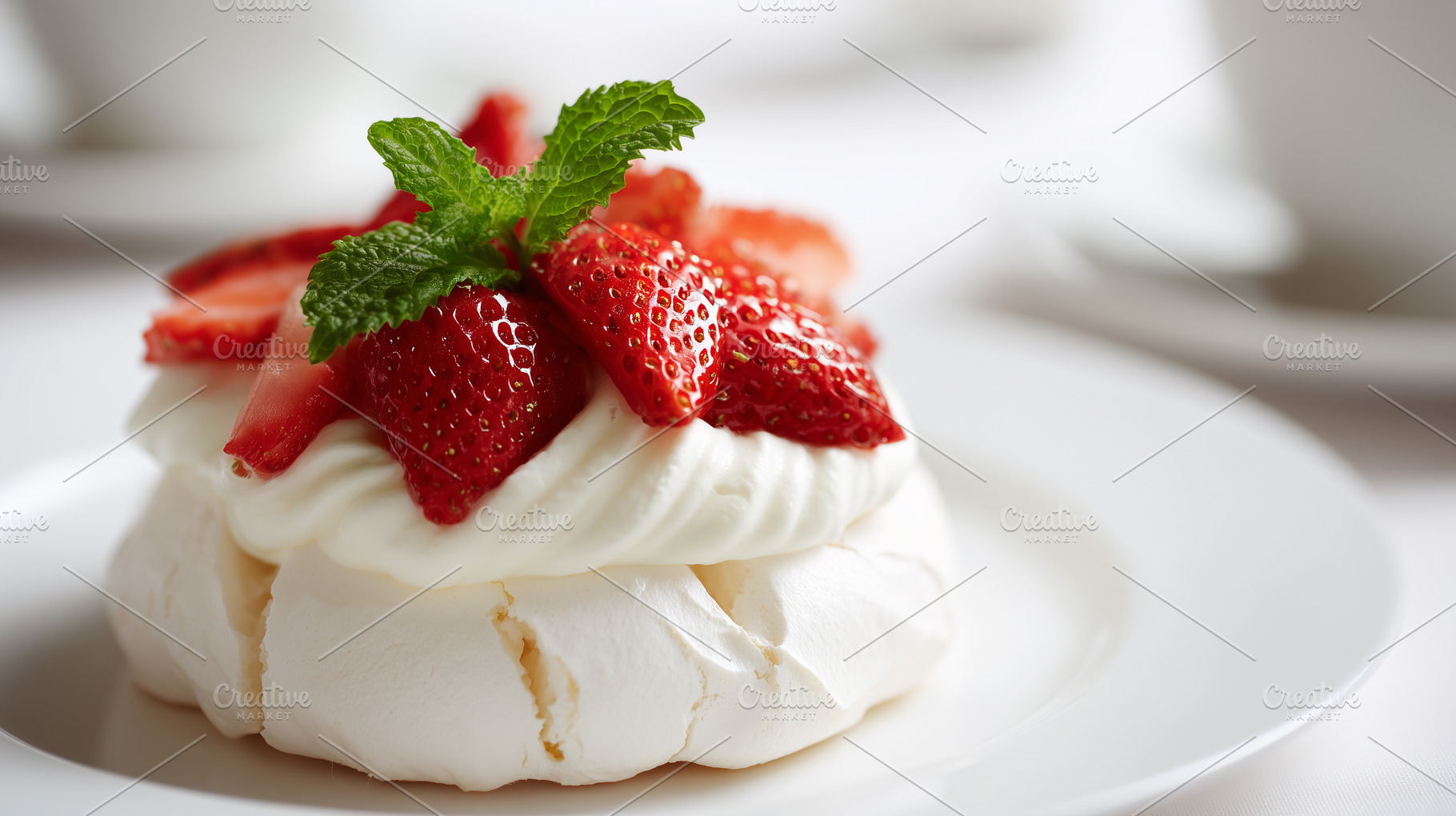 Classic pavlova dessert topped with, a Food & Drink Photo by MistyDay
