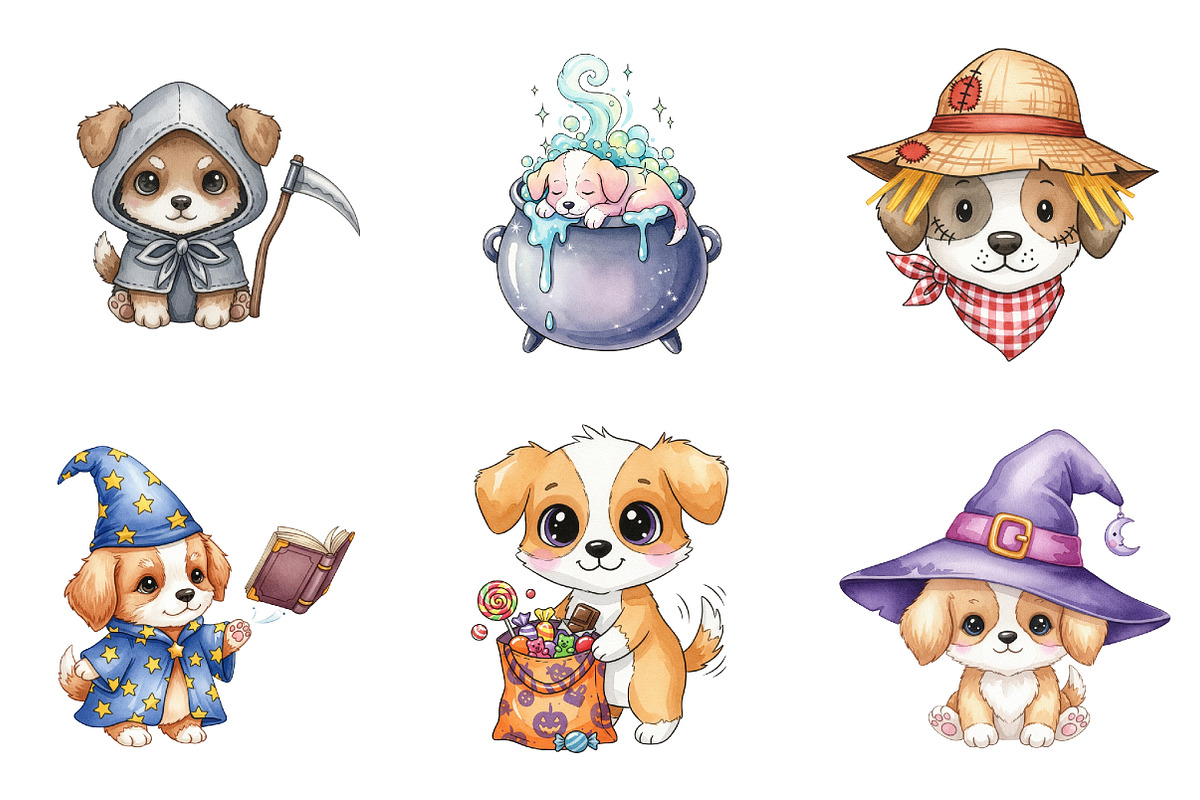 Cute Halloween Puppy Sublimation png, an Illustration by Watercolor design (Photo 4 of 4)