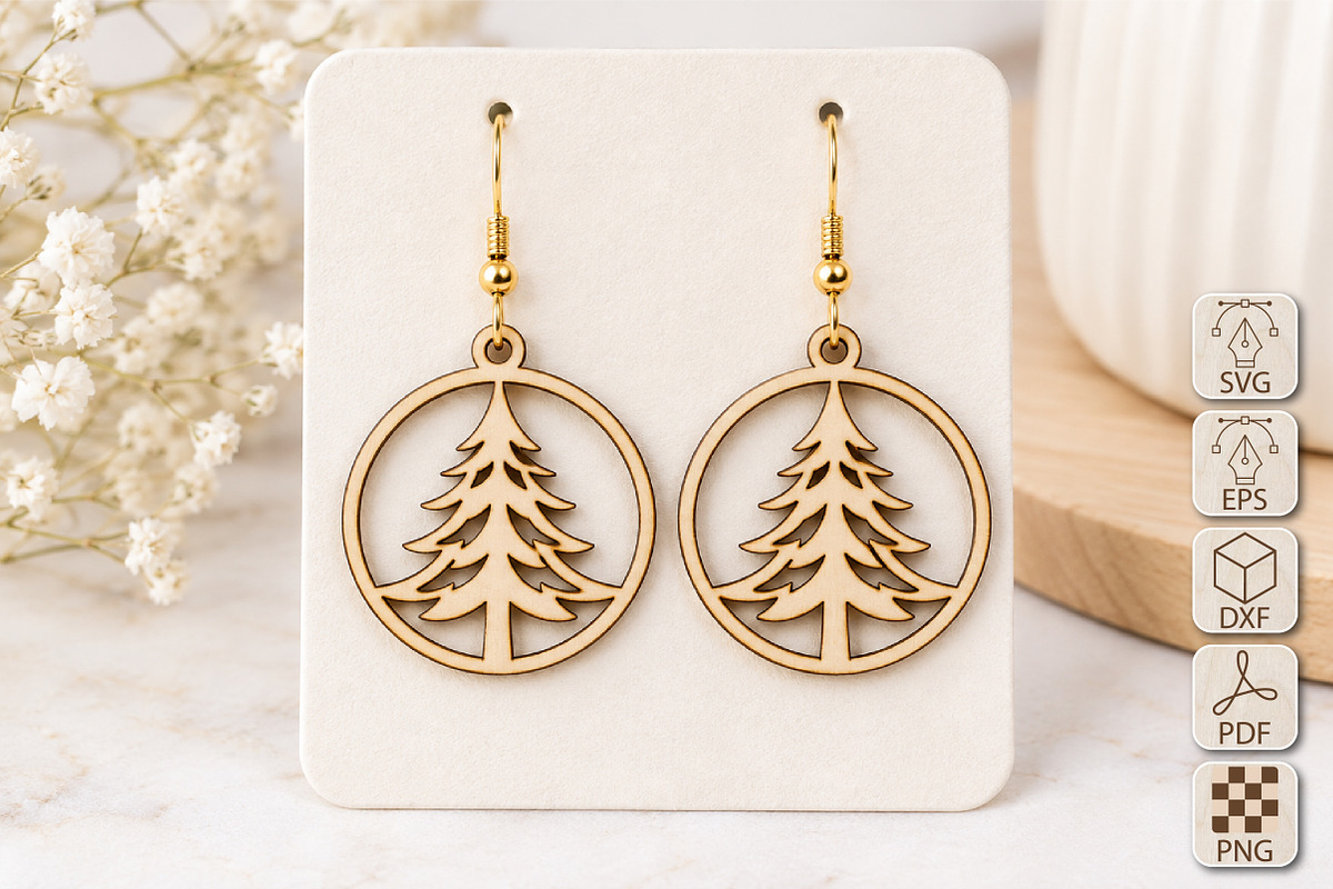 Christmas Tree Earrings Laser Cut, an Object Graphic by Canvas Craft (Photo 1 of 4)