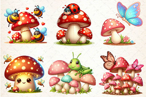 Cute Insects Mushroom Clipart