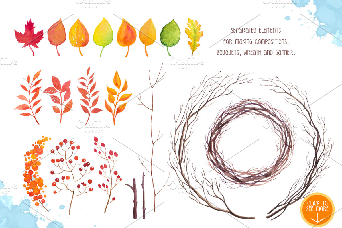 Autumn leaves. Watercolor set., a Decorative Illustration by AlexGreenArt (Photo 10 of 11)