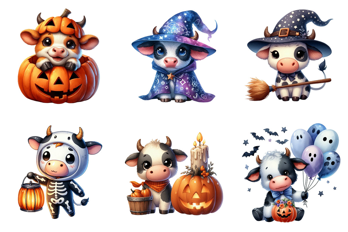 Adorable Cow Halloween PNG, an Illustration by SinaCreation (Photo 3 of 7)