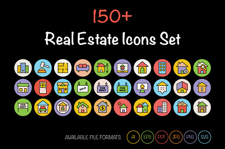 150+ Real Estate Icons Set, an Icon by Vectors Market