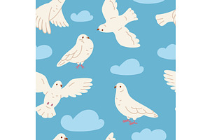 White doves seamless pattern. Cute, an Animal Illustration by YummyBuum