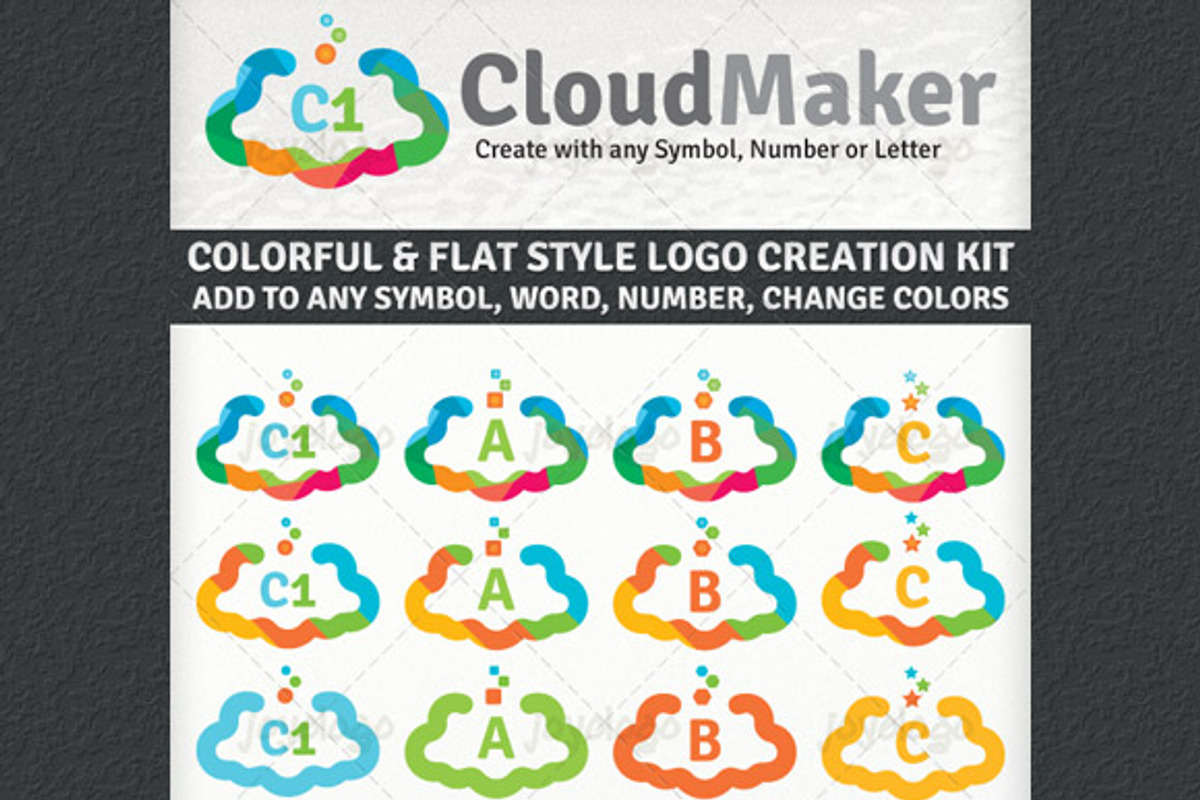Colorful Flat Cloud Logo Maker Set, a Branding & Logo Template by joyologo (Photo 2 of 3)