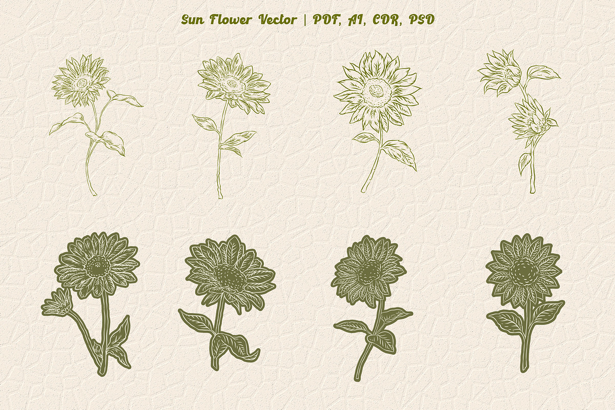 Sun Flower Vector Line, a Decorative Illustration by Ben studio (Photo 1 of 5)
