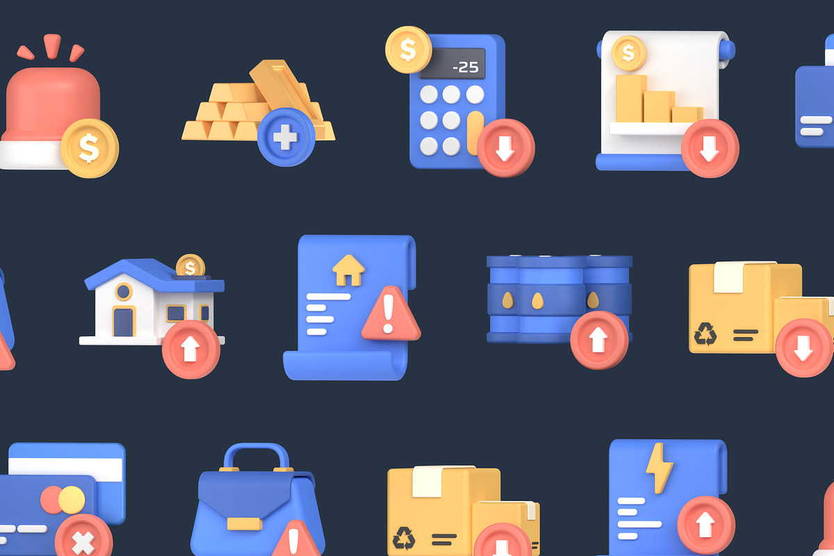 3D Recession Icon Pack, an Object 3D Model by Nate Studios (Photo 7 of 8)