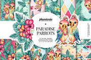 Cute Parrots Digital Papers, a Pattern Graphic by Phantasia Design (Thumbnail 1 of 7)