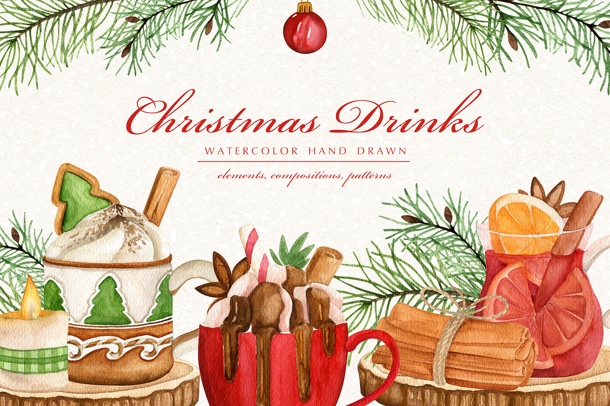 Christmas drinks. Watercolor set, a Food Illustration by JuliaBadeeva (Photo 1 of 8)