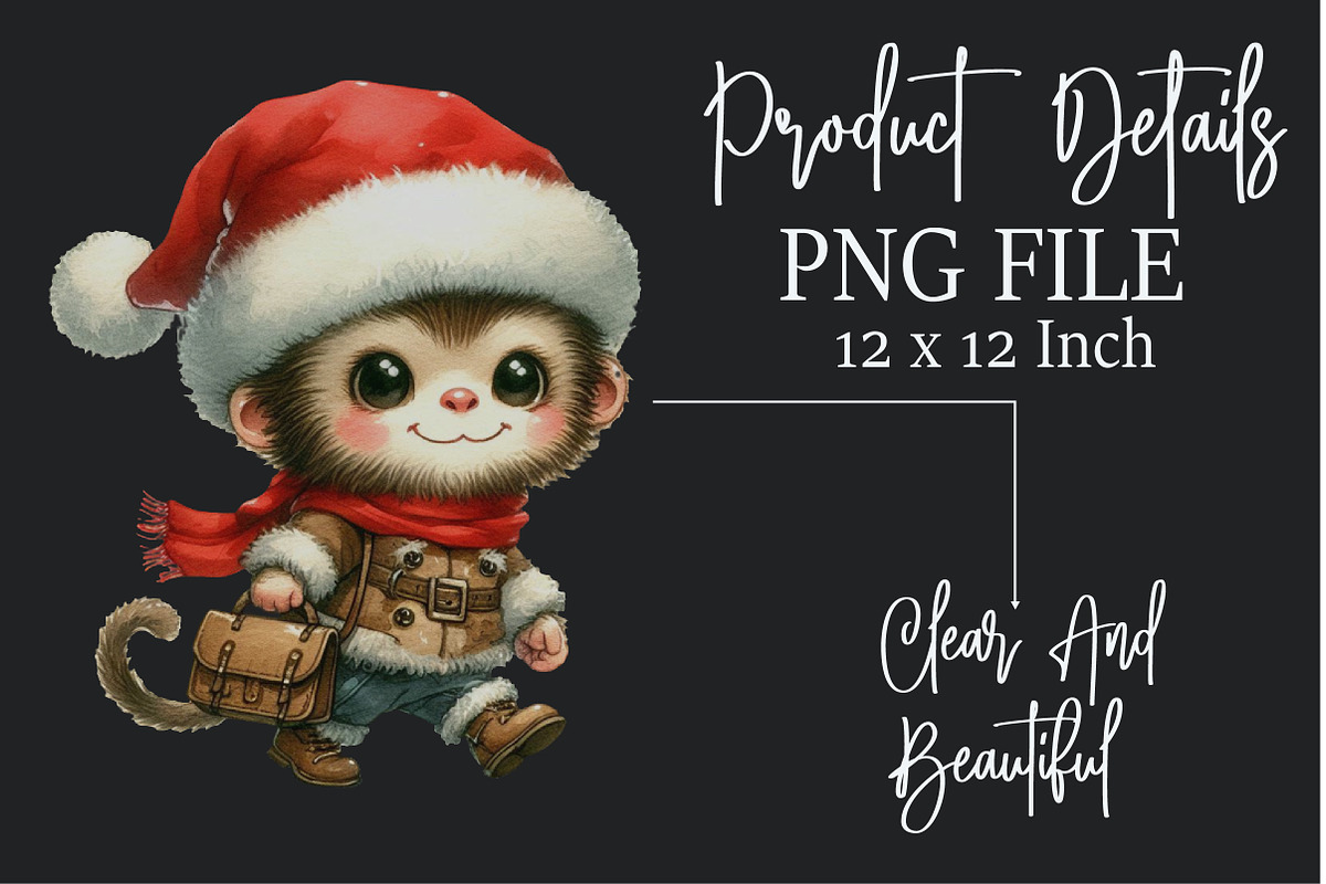 Christmas Cute Monkey Clipart Bundle, a Seasonal Illustration by Rose Art (Photo 5 of 5)