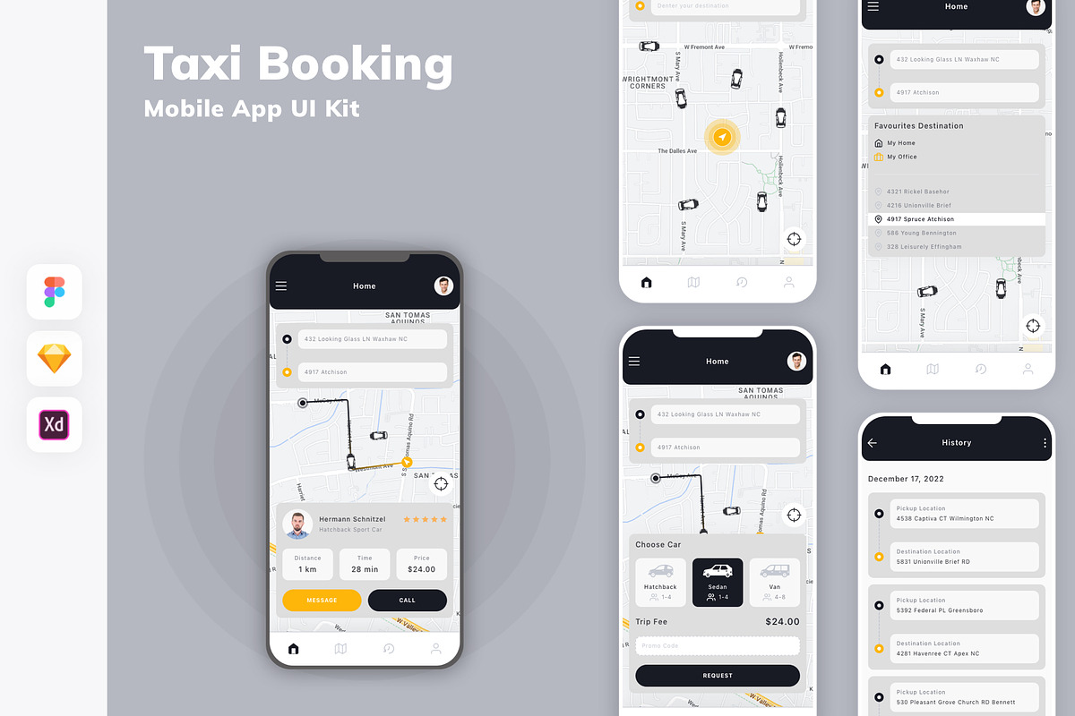 Taxi Booking Mobile App UI Kit, an UI Kit Template by uicube