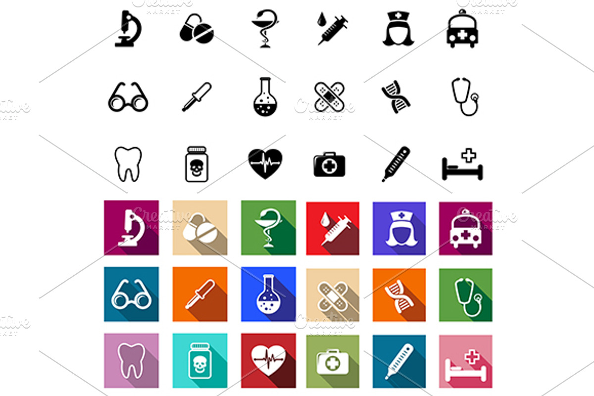 Flat medical icons set, an Icon by Vector Tradition