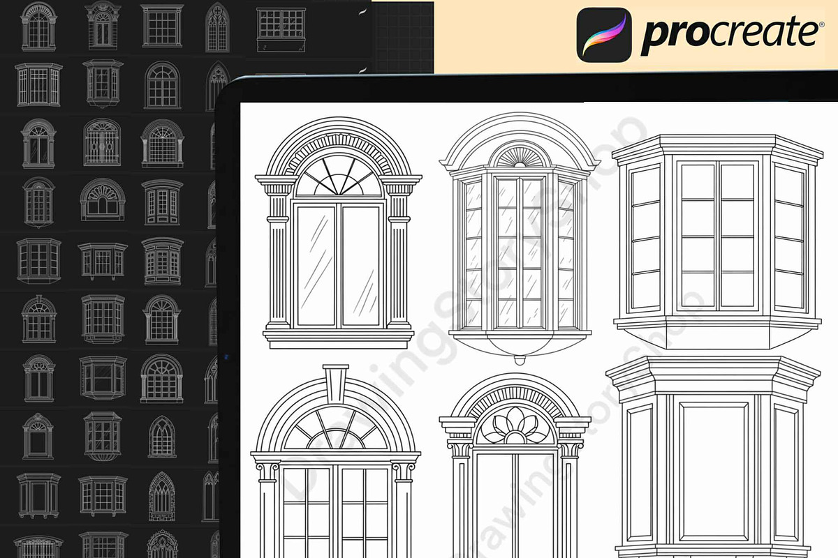 150 Window Procreate stamps brushes, a Brush Add-On by DrawingStoryShop (Photo 2 of 6)