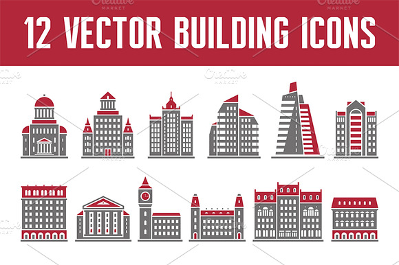 12 Vector Building Icons preview 2