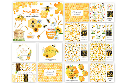 Honey Bee Watercolor Bundle, an Animal Illustration by Lemon design