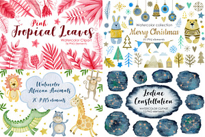 Watercolor Bundle 40 Sets Clipart.