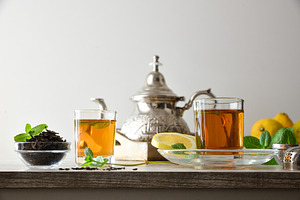 Green tea on kitchen bench white isolated background, a Food & Drink Photo by Davizro's Market