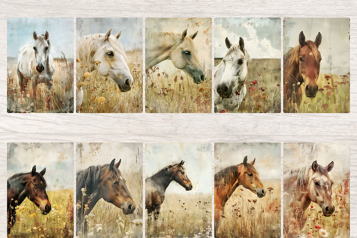HORSE IN MEADOW JUNK JOURNAL PAGES, an Animal Illustration by Daring Digies (Photo 2 of 6)