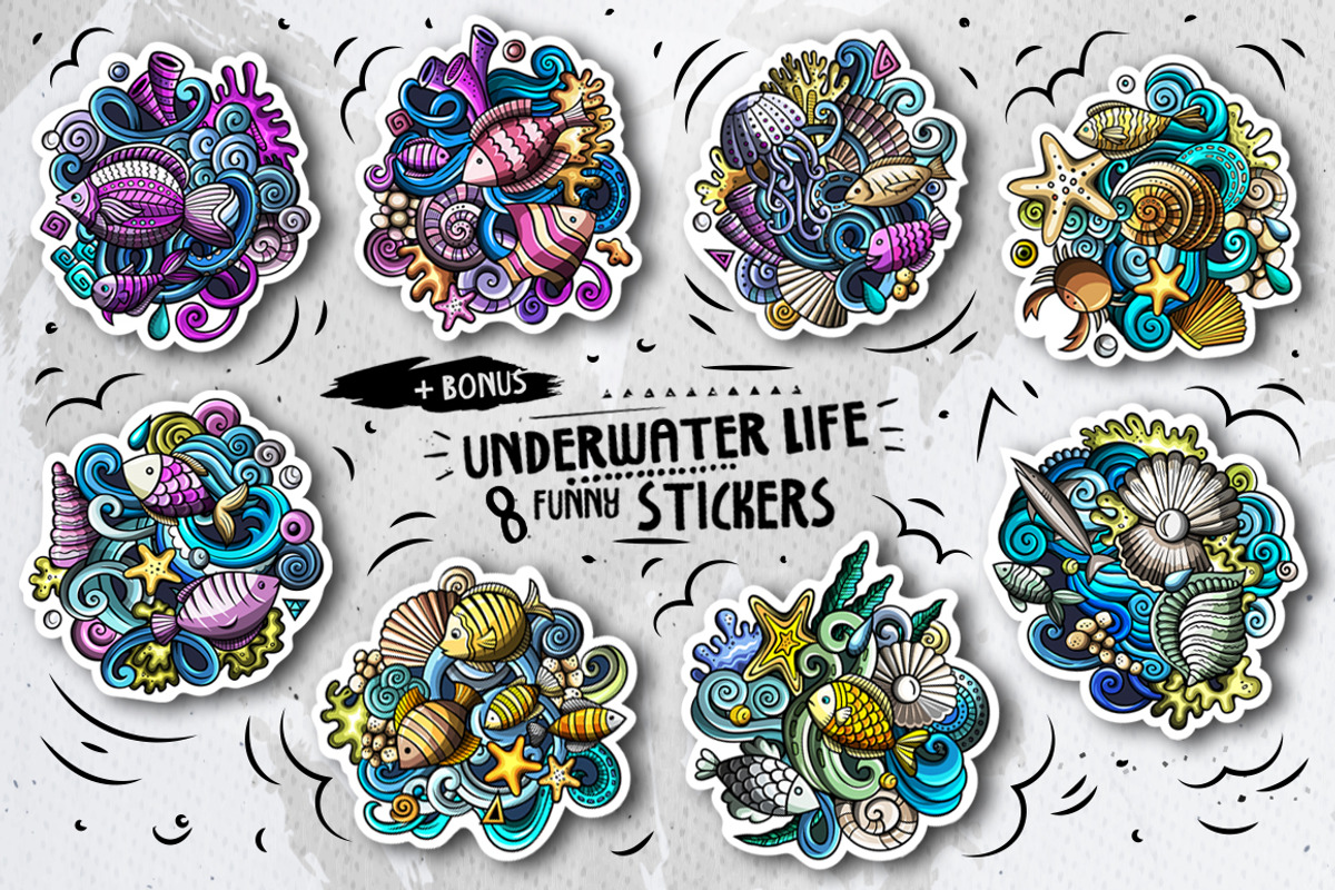 Sea Life Cartoon Doodle Big Pack, a Decorative Illustration by BALABOLKA (Photo 10 of 10)