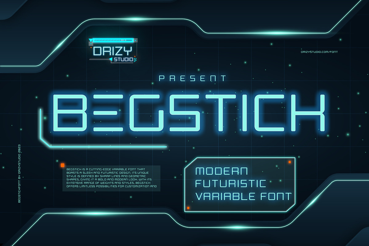 Begstick Modern Futuristic Font, a Sans Serif Font by Drizy (Photo 1 of 9)