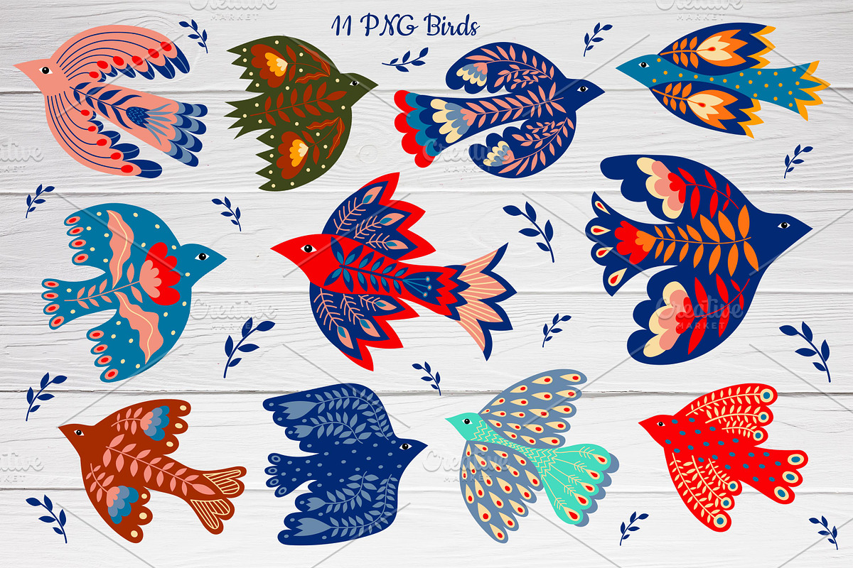 Folk Art Birds and Flowers., an Animal Illustration by Kira Konoshenko (Photo 2 of 9)