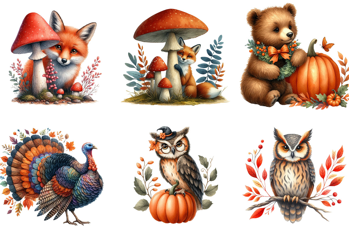 Autumn,Fall Animals Clipart, an Illustration by DreamArtGraphic (Photo 3 of 4)