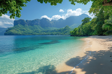 Tropical beach with clear water and, a Photo by Tanuart