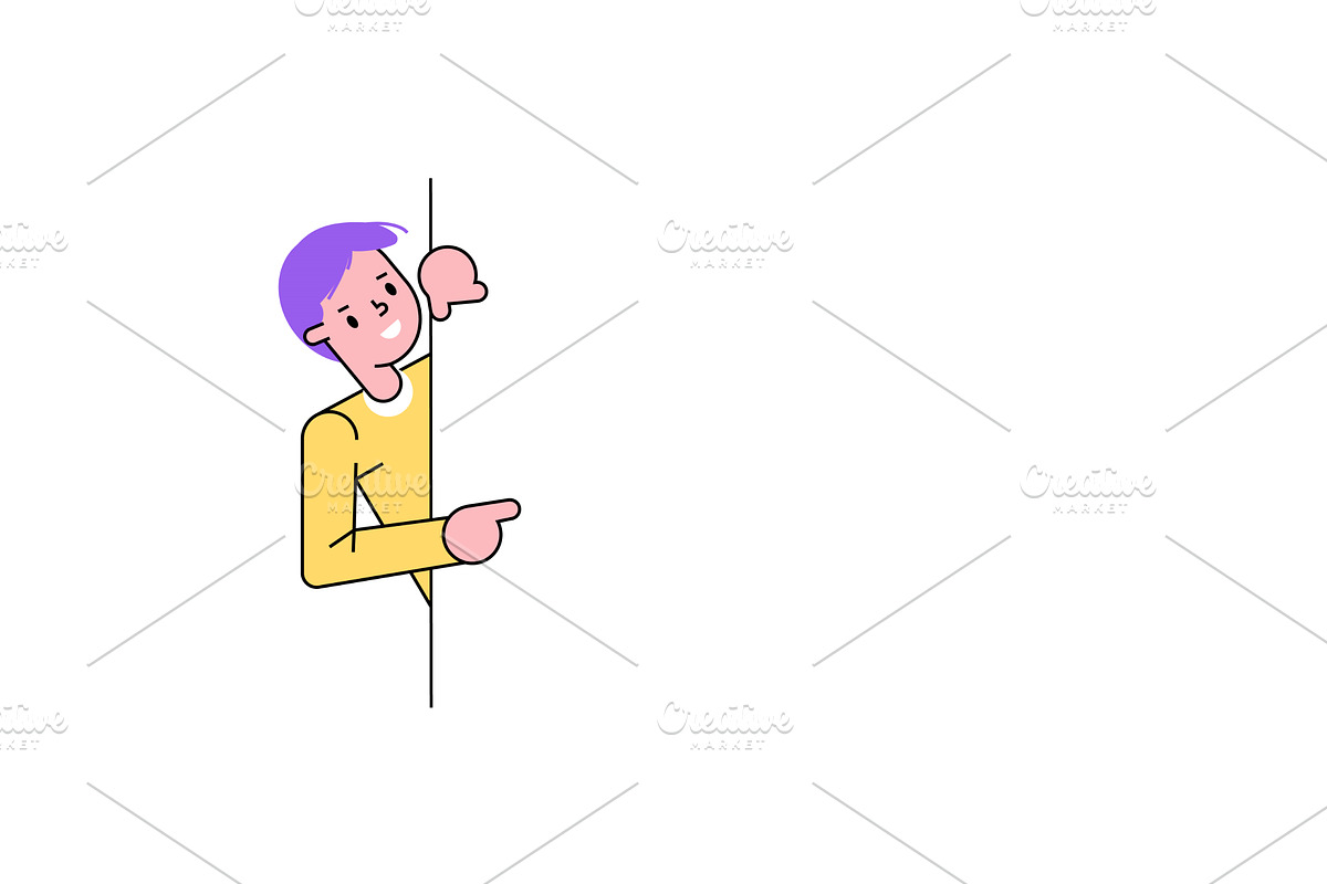 Purple-haired boy peeks around, a Person Illustration by KitVector